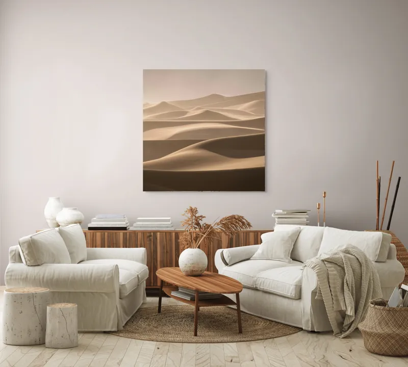 Tablou Canvas, "Valurile nesfârșite ale deșertului aurit", Ondulații, Dune, Nisip, Lumină, Umbre, Serenitate, Pustiu, Natură, 100 x 100 cm – poza 3