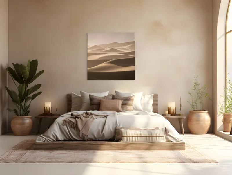 Tablou Canvas, "Valurile nesfârșite ale deșertului aurit", Ondulații, Dune, Nisip, Lumină, Umbre, Serenitate, Pustiu, Natură, 100 x 100 cm – poza 4