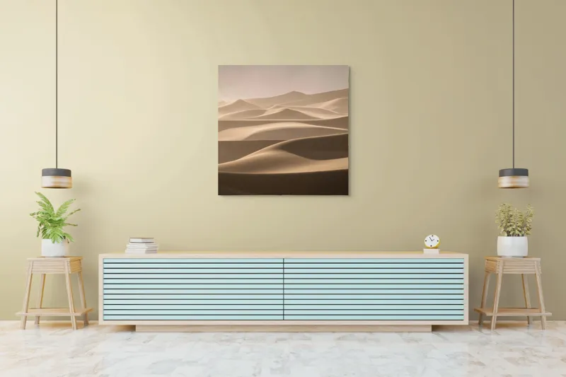 Tablou Canvas, "Valurile nesfârșite ale deșertului aurit", Ondulații, Dune, Nisip, Lumină, Umbre, Serenitate, Pustiu, Natură, 100 x 100 cm – poza 5