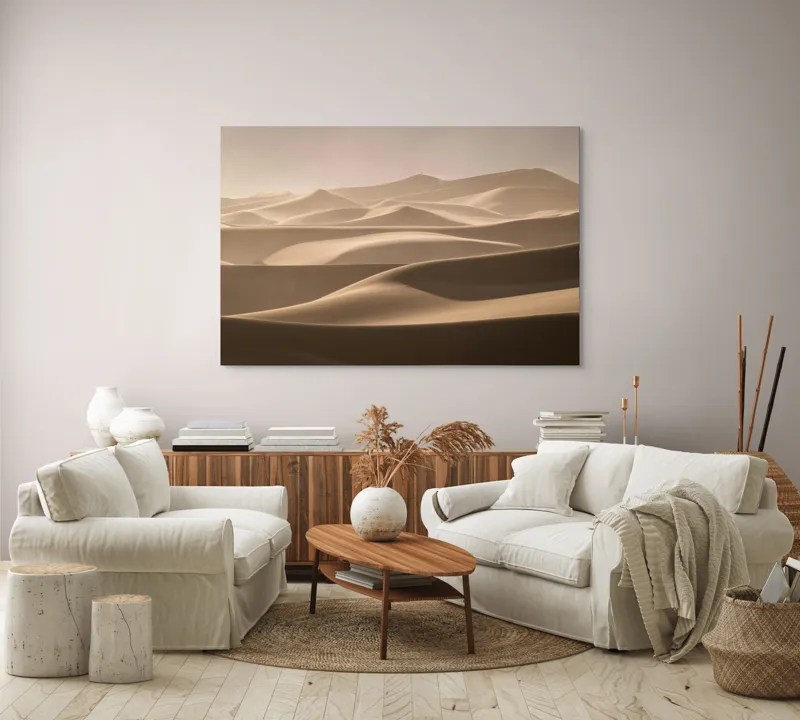 Tablou Canvas, "Valurile nesfârșite ale deșertului aurit", Ondulații, Dune, Nisip, Lumină, Umbre, Serenitate, Pustiu, Natură, 150 x 100 cm – poza 3