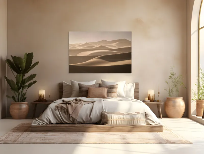 Tablou Canvas, "Valurile nesfârșite ale deșertului aurit", Ondulații, Dune, Nisip, Lumină, Umbre, Serenitate, Pustiu, Natură, 150 x 100 cm – poza 4