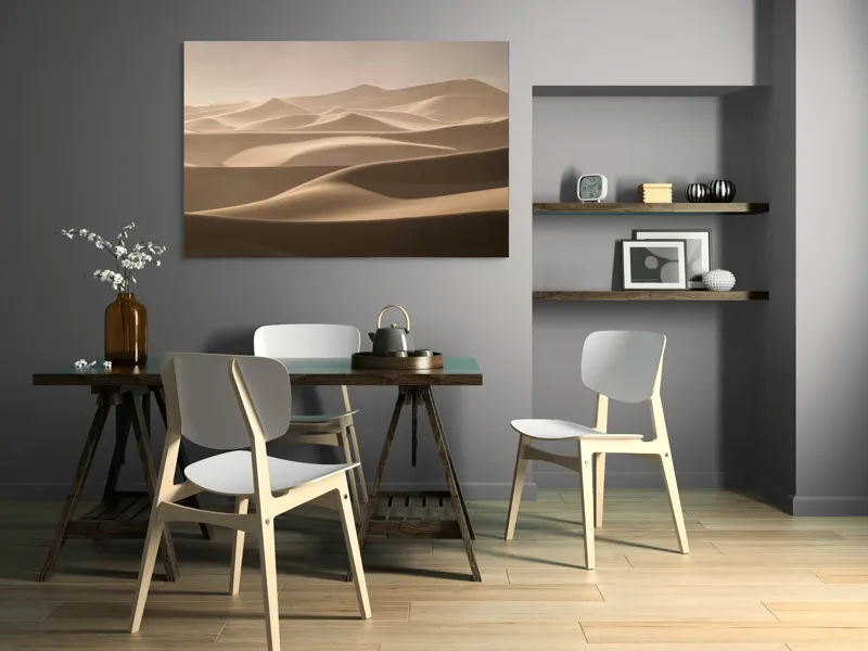 Tablou Canvas, "Valurile nesfârșite ale deșertului aurit", Ondulații, Dune, Nisip, Lumină, Umbre, Serenitate, Pustiu, Natură, 150 x 100 cm – poza 5