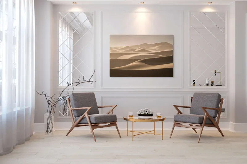 Tablou Canvas, "Valurile nesfârșite ale deșertului aurit", Ondulații, Dune, Nisip, Lumină, Umbre, Serenitate, Pustiu, Natură, 150 x 100 cm – poza 7