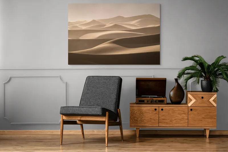 Tablou Canvas, "Valurile nesfârșite ale deșertului aurit", Ondulații, Dune, Nisip, Lumină, Umbre, Serenitate, Pustiu, Natură, 150 x 100 cm – poza 8