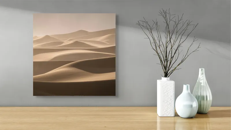 Tablou Canvas, "Valurile nesfârșite ale deșertului aurit", Ondulații, Dune, Nisip, Lumină, Umbre, Serenitate, Pustiu, Natură, 50 x 50 cm – poza 3