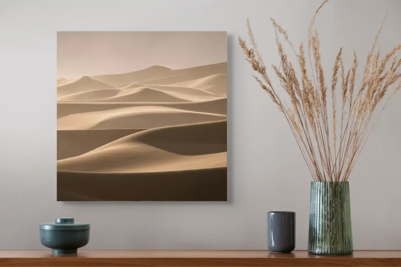 Tablou Canvas, "Valurile nesfârșite ale deșertului aurit", Ondulații, Dune, Nisip, Lumină, Umbre, Serenitate, Pustiu, Natură, 50 x 50 cm – poza 4