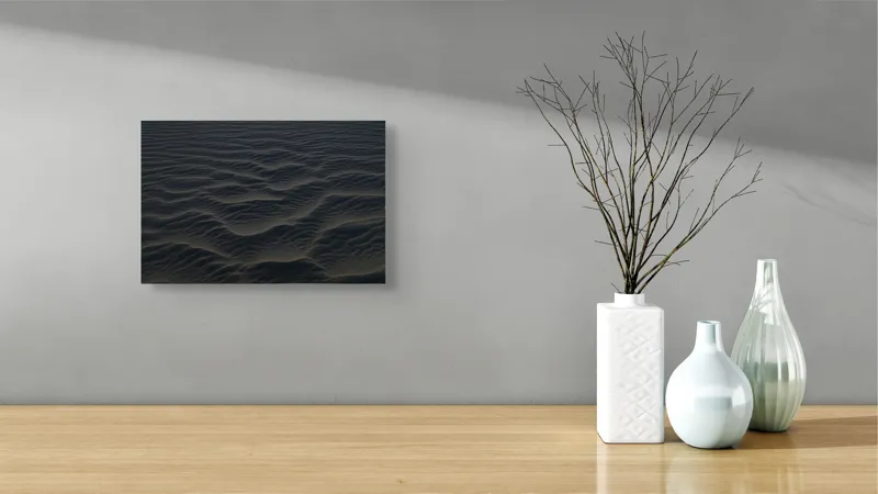 Tablou Canvas, "Dune ondulate în lumina amurgului", Dune, Valuri, Texturi, Umbre, Calm, Mister, Soare, Seară, 39 x 26 cm – poza 8