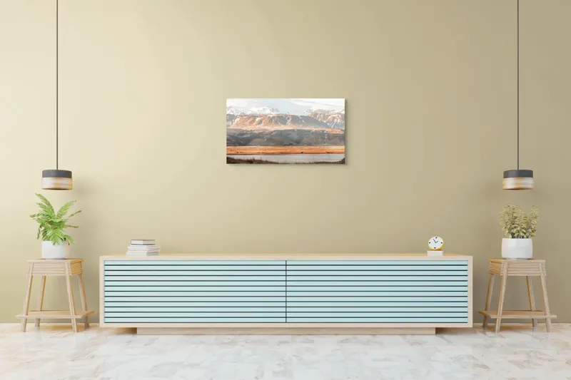 Tablou Canvas, "Văi și Munți Înzăpeziți în Apus", Munte, Zăpadă, Peisaj, Câmpie, Cer, Întindere, Natură, Frumusețe, Serenitate, 90 x 50 cm – poza 5