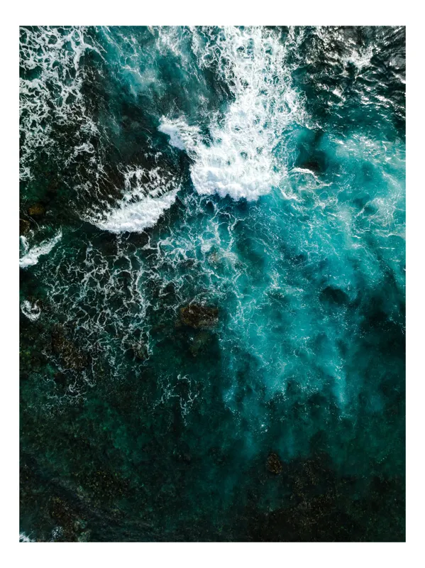 Tablou Canvas, "Frumusețea tumultoasă a oceanului turcoaz", Valuri, Spumă, Ocean, Albastru, Energie, Natură, Frumusețe, Mișcare, Adâncime, Liniște, 50 x 50 cm