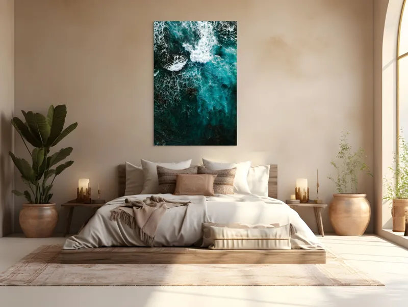 Tablou Canvas, "Frumusețea tumultoasă a oceanului turcoaz", Valuri, Spumă, Ocean, Albastru, Energie, Natură, Frumusețe, Mișcare, Adâncime, Liniște, 100 x 150 cm – poza 3