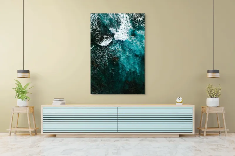 Tablou Canvas, "Frumusețea tumultoasă a oceanului turcoaz", Valuri, Spumă, Ocean, Albastru, Energie, Natură, Frumusețe, Mișcare, Adâncime, Liniște, 100 x 150 cm – poza 4