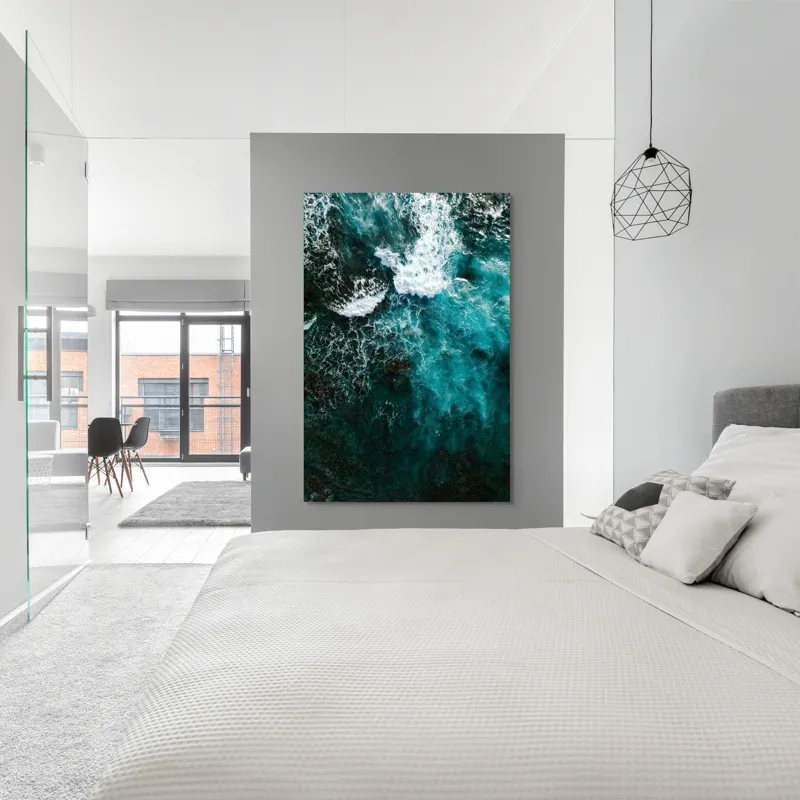 Tablou Canvas, "Frumusețea tumultoasă a oceanului turcoaz", Valuri, Spumă, Ocean, Albastru, Energie, Natură, Frumusețe, Mișcare, Adâncime, Liniște, 100 x 150 cm – poza 5