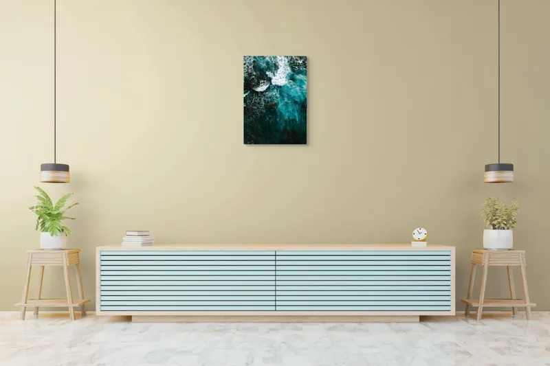 Tablou Canvas, "Frumusețea tumultoasă a oceanului turcoaz", Valuri, Spumă, Ocean, Albastru, Energie, Natură, Frumusețe, Mișcare, Adâncime, Liniște, 50 x 70 cm – poza 6