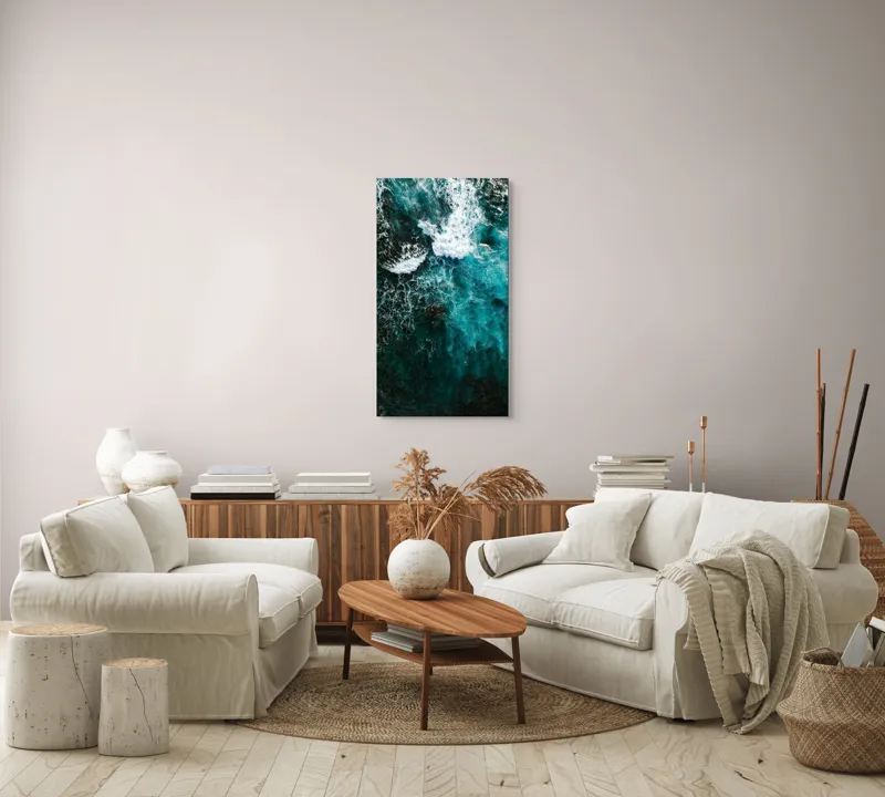 Tablou Canvas, "Frumusețea tumultoasă a oceanului turcoaz", Valuri, Spumă, Ocean, Albastru, Energie, Natură, Frumusețe, Mișcare, Adâncime, Liniște, 50 x 90 cm – poza 7