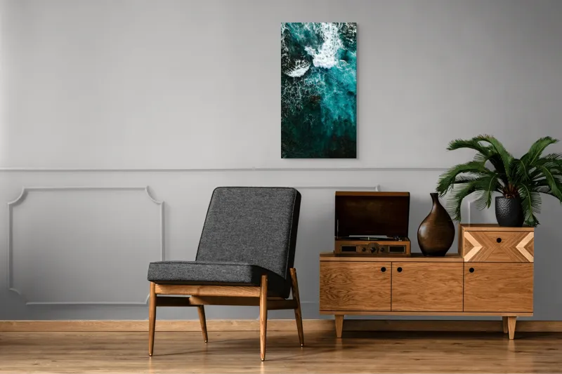 Tablou Canvas, "Frumusețea tumultoasă a oceanului turcoaz", Valuri, Spumă, Ocean, Albastru, Energie, Natură, Frumusețe, Mișcare, Adâncime, Liniște, 50 x 90 cm – poza 8