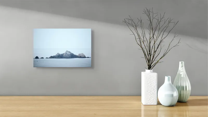 Tablou Canvas, "Misterul stâncilor solitare în zare", Calm, Tranquil, Ocean, Rocks, Isolated, Serene, Peaceful, 39 x 26 cm – poza 8