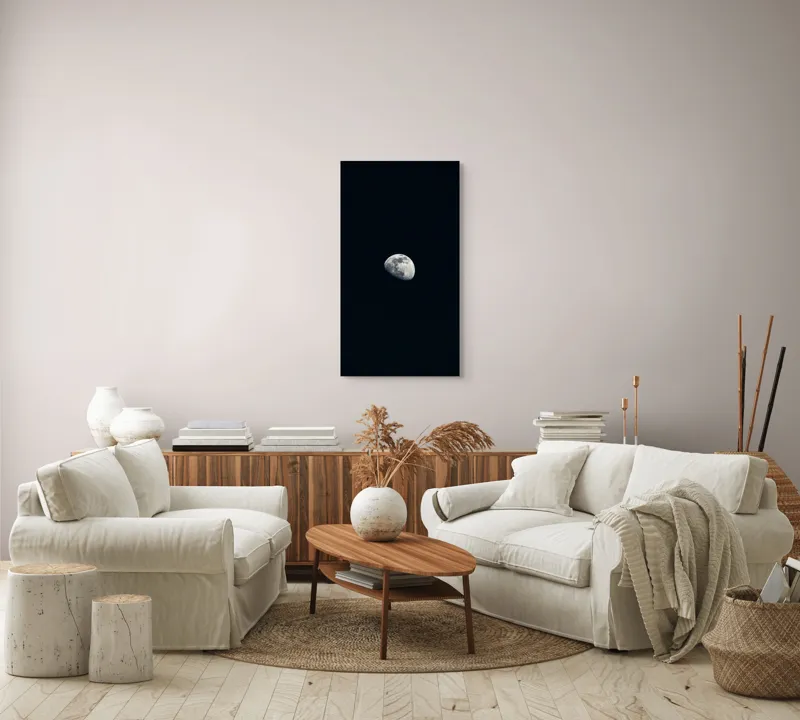 Tablou Canvas, "Luna luminând cerul nocturn", Mister, Solitudine, Claritate, Lumină, Întuneric, Atracție, Eternitate, Liniște, Univers, Frumusețe, 50 x 90 cm – poza 7