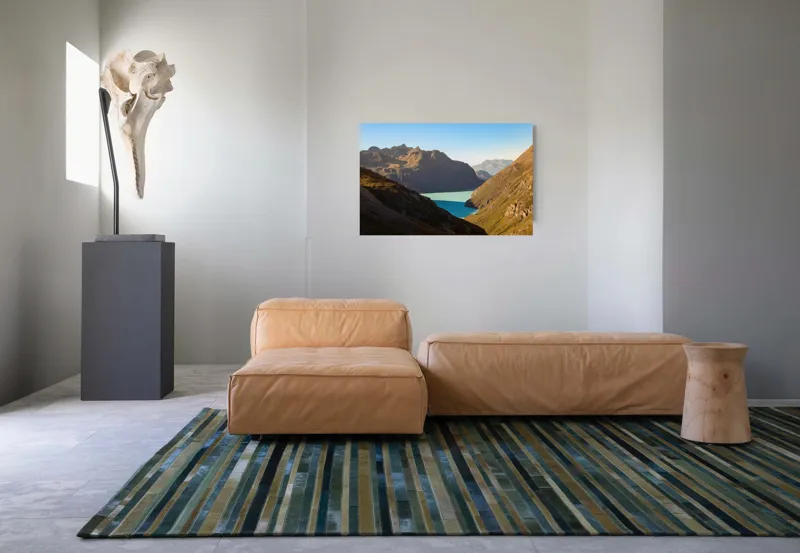 Tablou Canvas, "Lacul albastru între munți stâncoși", Montagne, Lac, Cer, Peisaj, Lumină, Umbre, Frumusețe, Natură., 90 x 50 cm – poza 8