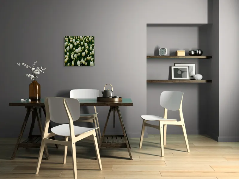 Tablou Canvas, "Câmp de lalele albe înflorite", Flori, Lalele, Albe, Mulțime, Verdeață, Primăvară, Grădină, Prospețime, Eleganță, Naturalețe, 50 x 50 cm – poza 8
