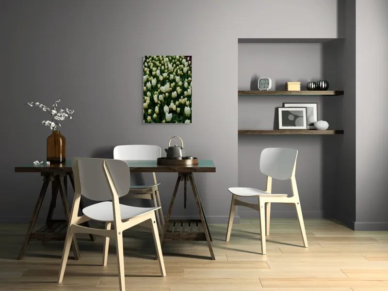 Tablou Canvas, "Câmp de lalele albe înflorite", Flori, Lalele, Albe, Mulțime, Verdeață, Primăvară, Grădină, Prospețime, Eleganță, Naturalețe, 50 x 70 cm – poza 5