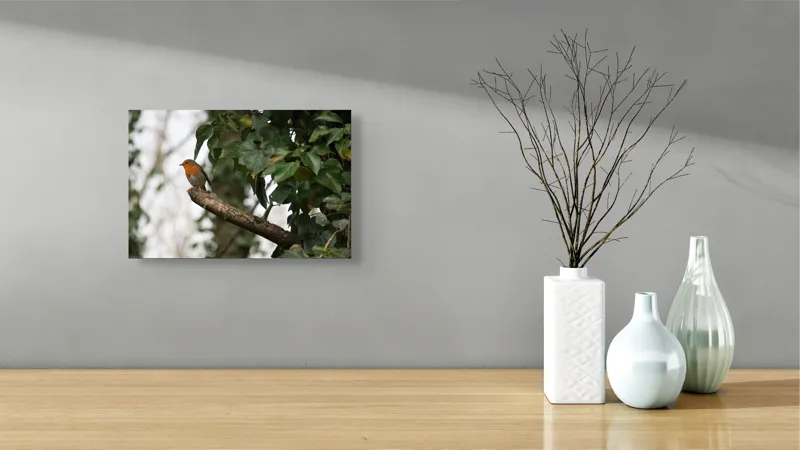 Tablou Canvas, "Mugur de primăvară pe crenguță verde", Pasăre, Ramură, Ivy, Natură, Culoare, Răgaz, Observare, 39 x 26 cm – poza 8