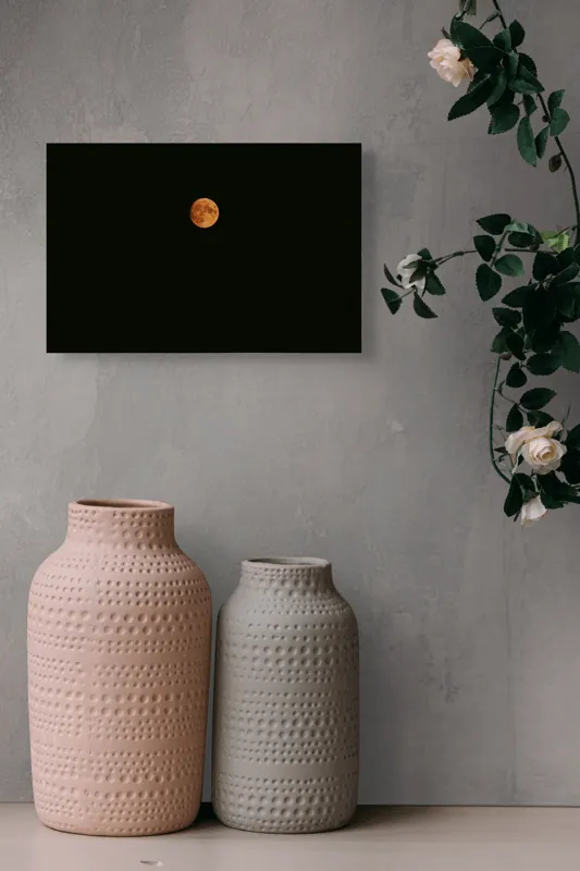 Tablou Canvas, "Luna portocalie pe cerul întunecat", Lună, Portocalie, Întuneric, Cer, Noapte, 39 x 26 cm – poza 4