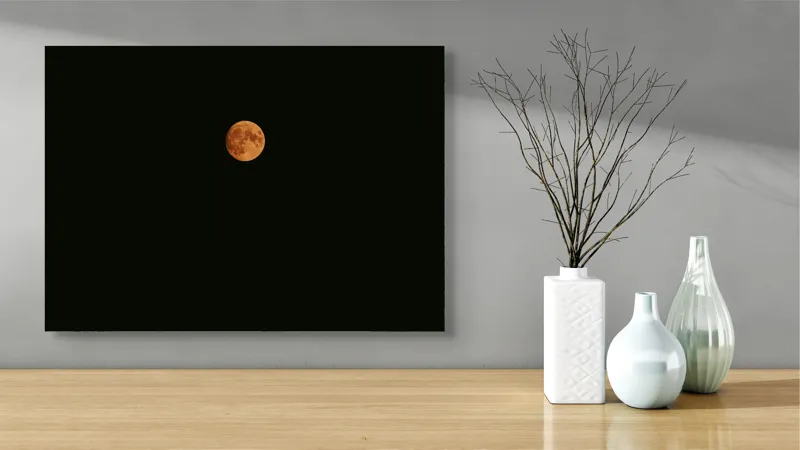 Tablou Canvas, "Luna portocalie pe cerul întunecat", Lună, Portocalie, Întuneric, Cer, Noapte, 70 x 50 cm – poza 3
