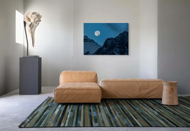 Tablou Canvas, "Luna plină peste munți înzăpeziți", Lună, Munte, Noapte, Cer, Albastru, Peisaj, Natură, Lumină, 100 x 70 cm – poza 7
