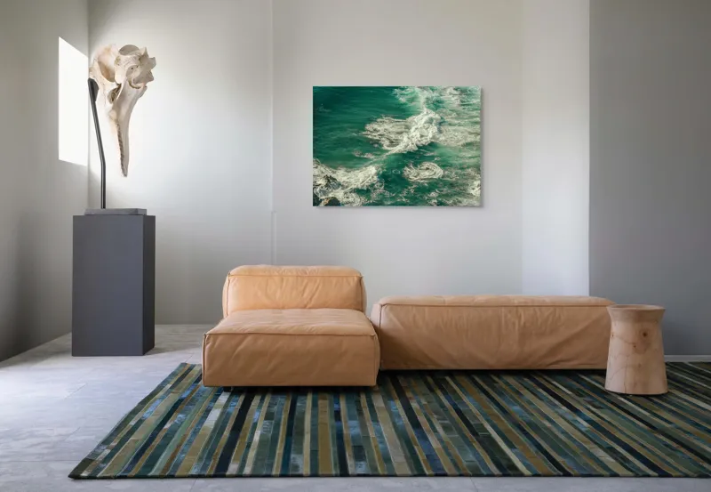 Tablou Canvas, "Valuri spumoase la mal de ocean", Valuri, Turcoaz, Spumă, Ocean, Mișcare, Natură, Energie, Frumusețe, Mare, Dinamică, 100 x 70 cm – poza 7