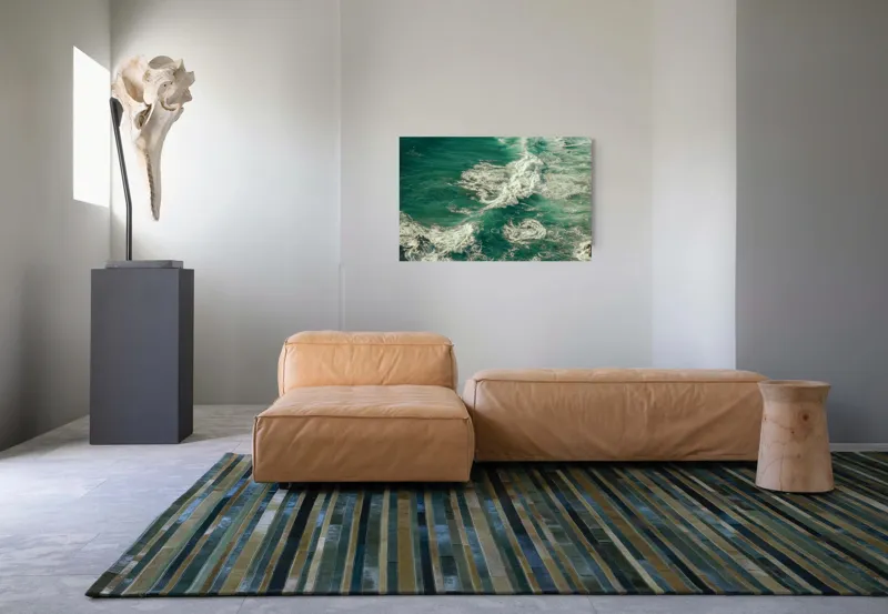 Tablou Canvas, "Valuri spumoase la mal de ocean", Valuri, Turcoaz, Spumă, Ocean, Mișcare, Natură, Energie, Frumusețe, Mare, Dinamică, 90 x 50 cm – poza 8