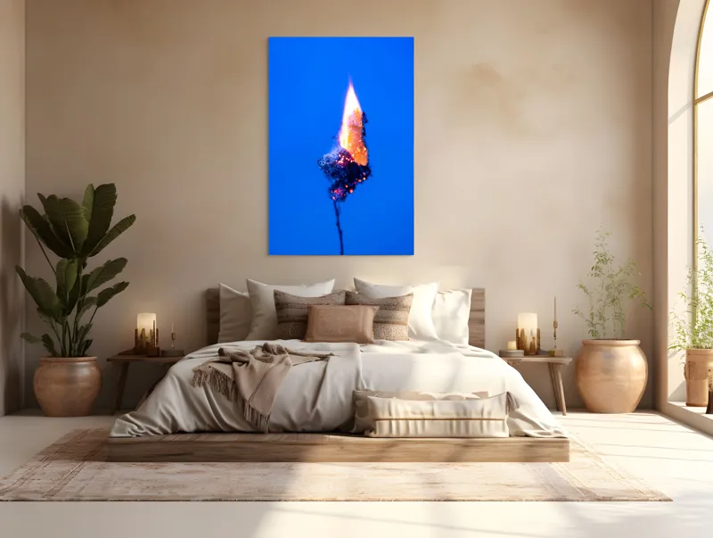 Tablou Canvas, "Flacără albastră în noapte profundă", Flacără, Albastru, Contrast, Căldură, Energie, Arzând, Subtilitate, Artă, 100 x 150 cm – poza 3