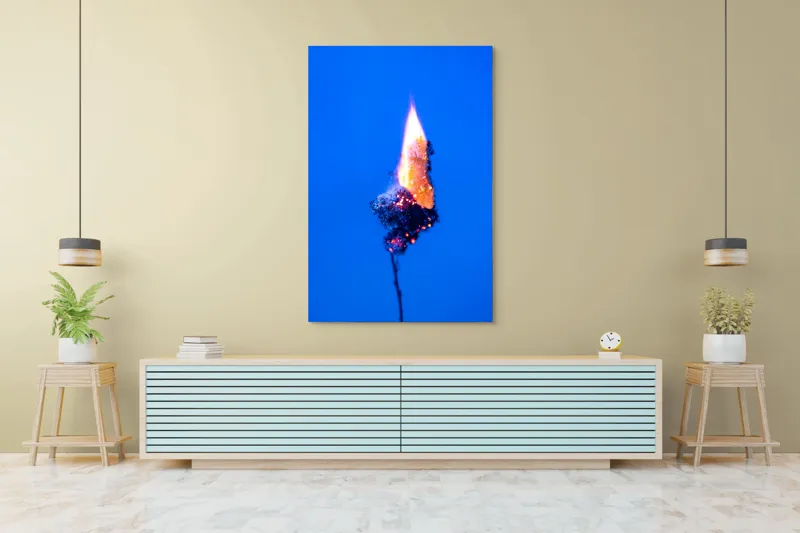 Tablou Canvas, "Flacără albastră în noapte profundă", Flacără, Albastru, Contrast, Căldură, Energie, Arzând, Subtilitate, Artă, 100 x 150 cm – poza 4