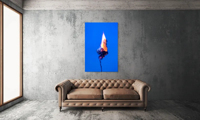 Tablou Canvas, "Flacără albastră în noapte profundă", Flacără, Albastru, Contrast, Căldură, Energie, Arzând, Subtilitate, Artă, 100 x 150 cm – poza 6