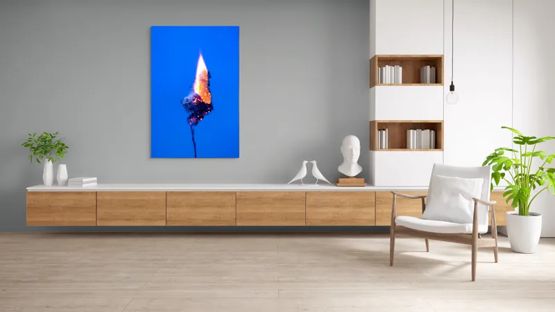 Tablou Canvas, "Flacără albastră în noapte profundă", Flacără, Albastru, Contrast, Căldură, Energie, Arzând, Subtilitate, Artă, 100 x 150 cm – poza 8