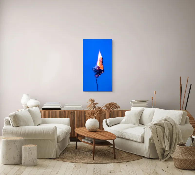 Tablou Canvas, "Flacără albastră în noapte profundă", Flacără, Albastru, Contrast, Căldură, Energie, Arzând, Subtilitate, Artă, 50 x 90 cm – poza 7