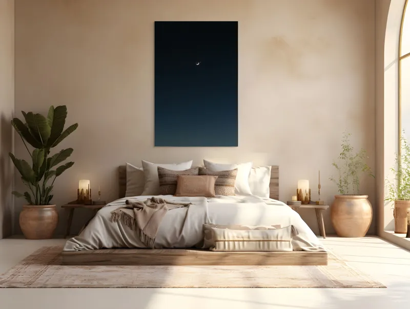 Tablou Canvas, "Luna și steaua solitară", Lună, Cer, Stea, Noapte, Liniște, 100 x 150 cm – poza 3