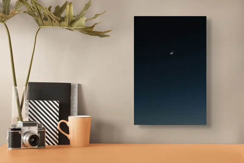 Tablou Canvas, "Luna și steaua solitară", Lună, Cer, Stea, Noapte, Liniște, 26 x 39 cm – poza 3