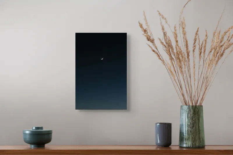 Tablou Canvas, "Luna și steaua solitară", Lună, Cer, Stea, Noapte, Liniște, 26 x 39 cm – poza 5