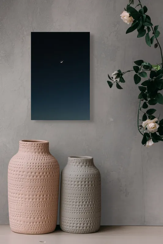 Tablou Canvas, "Luna și steaua solitară", Lună, Cer, Stea, Noapte, Liniște, 26 x 39 cm – poza 6