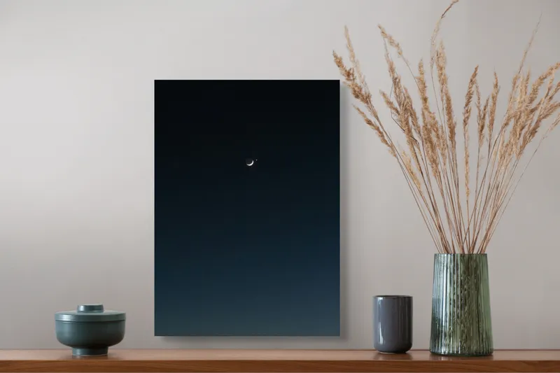 Tablou Canvas, "Luna și steaua solitară", Lună, Cer, Stea, Noapte, Liniște, 39 x 54 cm – poza 3