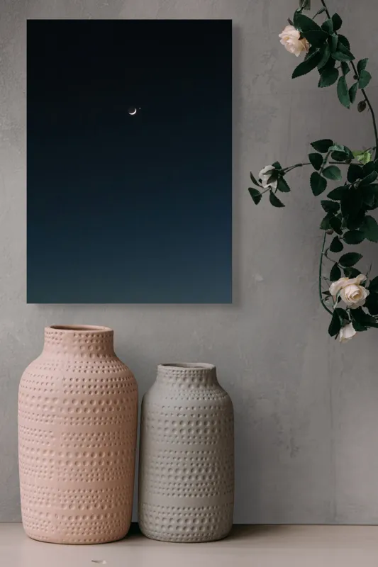 Tablou Canvas, "Luna și steaua solitară", Lună, Cer, Stea, Noapte, Liniște, 39 x 54 cm – poza 6