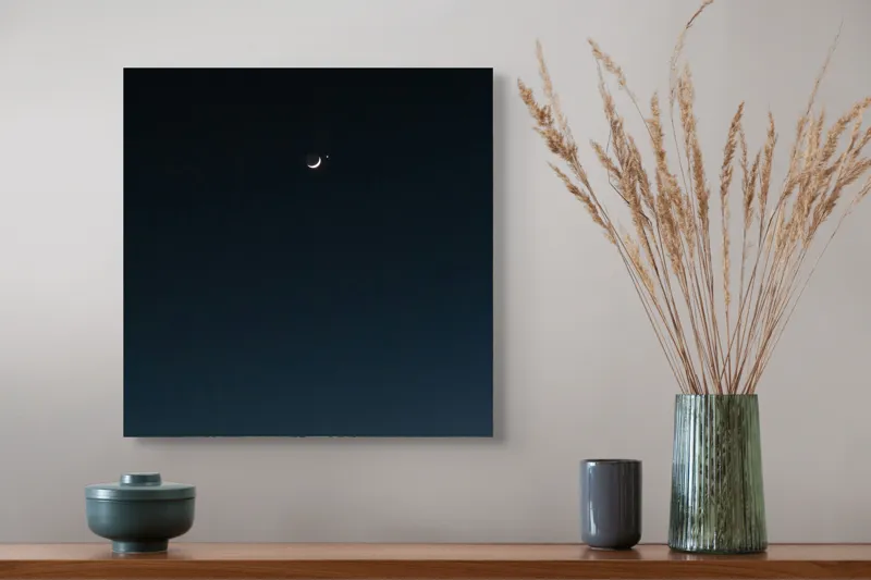 Tablou Canvas, "Luna și steaua solitară", Lună, Cer, Stea, Noapte, Liniște, 50 x 50 cm – poza 4