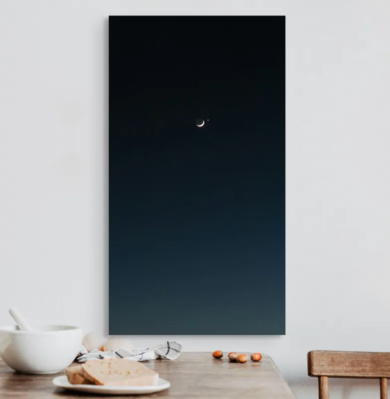 Tablou Canvas, "Luna și steaua solitară", Lună, Cer, Stea, Noapte, Liniște, 50 x 90 cm – poza 3