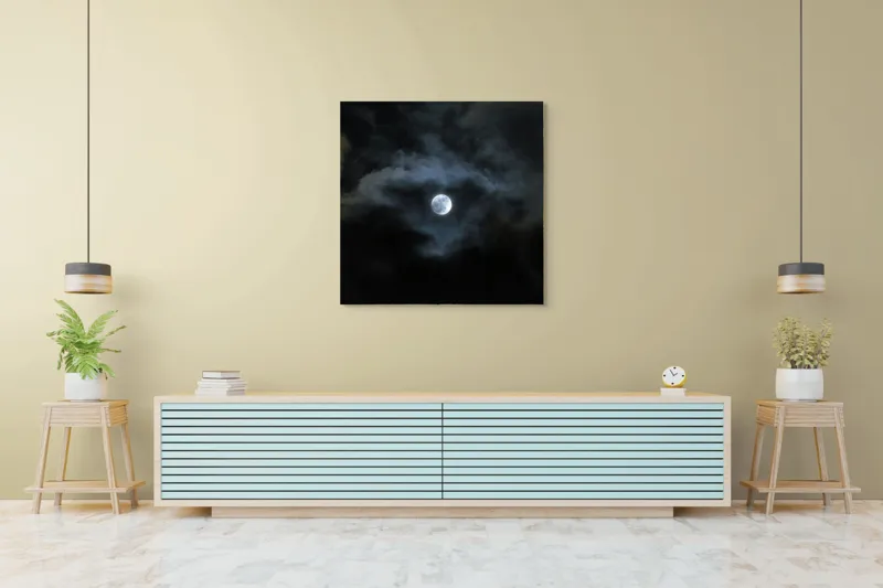 Tablou Canvas, "Luna printre nori întunecați", Lună, Nor, Întuneric, Mister, Noapte, Cer, Strălucire, Umbre, 100 x 100 cm – poza 5