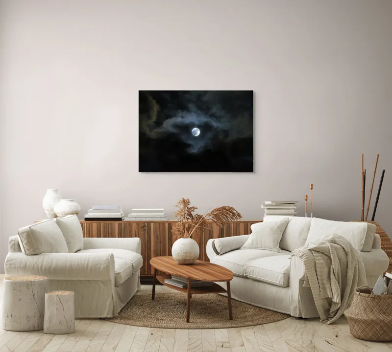 Tablou Canvas, "Luna printre nori întunecați", Lună, Nor, Întuneric, Mister, Noapte, Cer, Strălucire, Umbre, 100 x 70 cm – poza 3