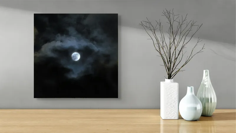 Tablou Canvas, "Luna printre nori întunecați", Lună, Nor, Întuneric, Mister, Noapte, Cer, Strălucire, Umbre, 50 x 50 cm – poza 3