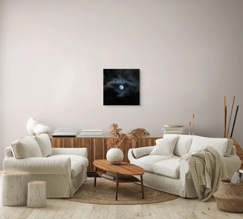 Tablou Canvas, "Luna printre nori întunecați", Lună, Nor, Întuneric, Mister, Noapte, Cer, Strălucire, Umbre, 50 x 50 cm – poza 7