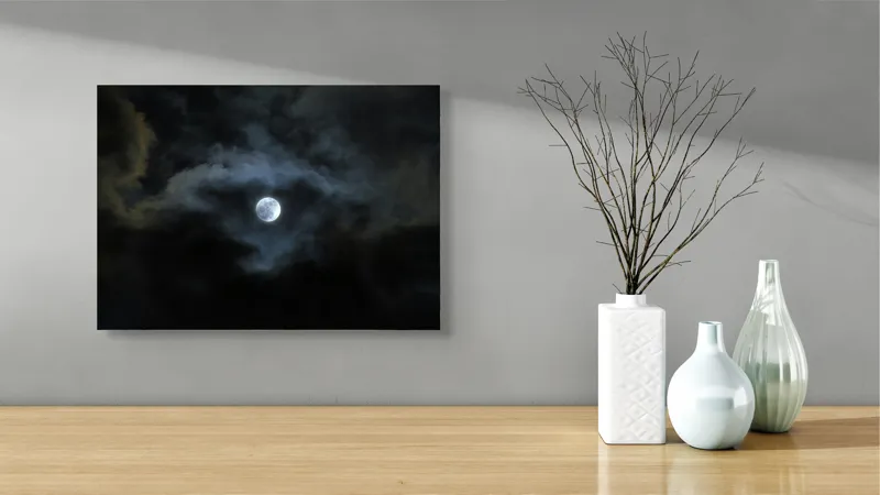 Tablou Canvas, "Luna printre nori întunecați", Lună, Nor, Întuneric, Mister, Noapte, Cer, Strălucire, Umbre, 54 x 39 cm – poza 3