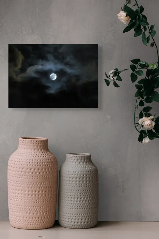 Tablou Canvas, "Luna printre nori întunecați", Lună, Nor, Întuneric, Mister, Noapte, Cer, Strălucire, Umbre, 54 x 39 cm – poza 8