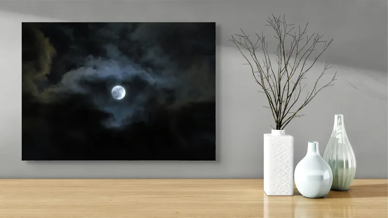 Tablou Canvas, "Luna printre nori întunecați", Lună, Nor, Întuneric, Mister, Noapte, Cer, Strălucire, Umbre, 70 x 50 cm – poza 3